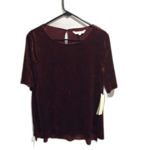 New NWT Velvet feel short sleeve top stretch Large L Burgandy women's